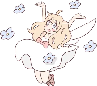 😄 peri, bunga, imut, kartun, sayap, gaun, menari, malaikat telegram sticker