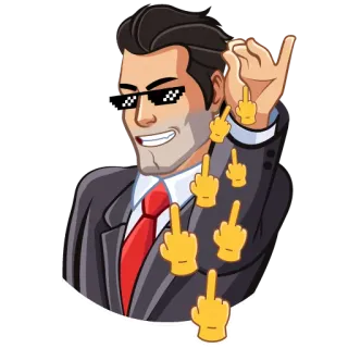 🌝 средний палец, оскорбительный, жест, пиксельные очки, костюм whatsapp sticker
