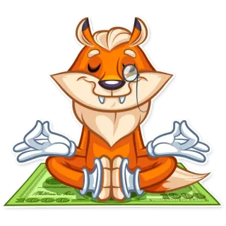 😌 fox, meditation, money, rich, monocle, yoga, cartoon telegram sticker