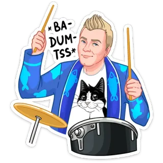 🥁 BA-DUM-TSS baterista, broma, ba dum tss, música, gato, humor, comedia whatsapp sticker