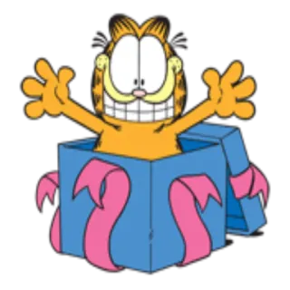 🎁 Garfield Garfield, kot, kreskówka, prezent, upominek, pudełko, pomarańczowy, niespodzianka telegram sticker