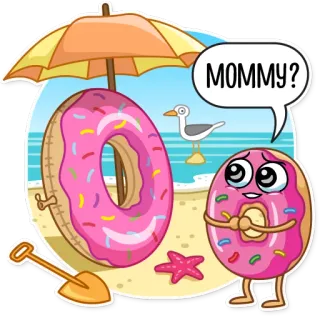 👶 MOMMY? bánh donut, bãi biển, mùa hè, hoạt hình, dễ thương, ngọt ngào, đồ ăn telegram sticker