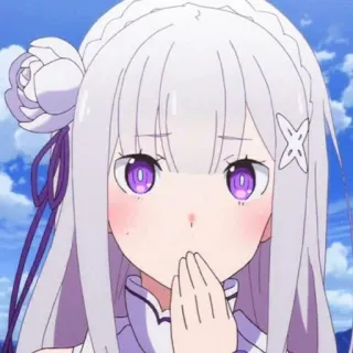 ✨ Emilia Re:Zero Anime, Mignon, Fille, Yeux violets, Cheveux blancs, Emilia, Re Zero telegram sticker