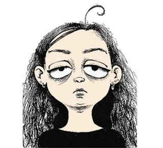 😒 femme, fatiguée, épuisée, yeux, expression, sommeil, coiffure, croquis telegram sticker