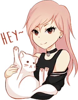 👋 HEY~ Anime, Gatto, Ragazza, Carino, Cartone animato, Saluto whatsapp sticker
