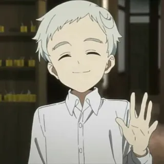 👋 Norman The Promised Neverland Anime, Anak laki-laki, Senyum, Sapaan, Kartun, Karakter whatsapp sticker