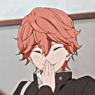 😆 anime, boy, orange hair, school uniform, smile, happy whatsapp sticker