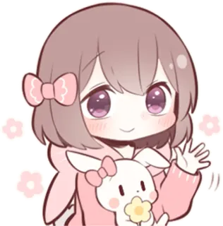 👋 Аниме, Милый, Каваий, Чиби, Девочка, Кролик, Розовый, Цветок telegram sticker