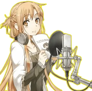 🎤 Asuna Sword Art Online ソードアート・オンライン Anime, Micro, Personnage, Casque, Enregistrement, Art numérique, Illustration whatsapp sticker