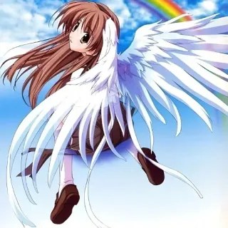 😳 anime girl, angel, wings, rainbow, sky, cartoon telegram sticker