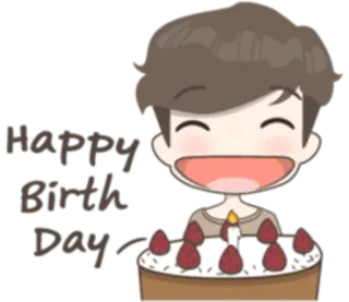 🎂 Happy Birth Day cumpleaños, tarta, fresas, celebración, dibujos animados, feliz telegram sticker