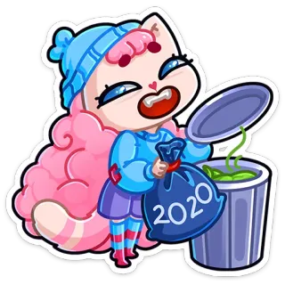 🤢 2020 basurero, basura, dibujo animado, pegatina, animación, año, desperdicio, vertido telegram sticker