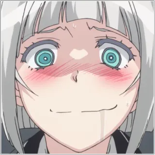 😍 Anime, Fille, Expression, Rougir, Cheveux blancs, Femme, Personnage whatsapp sticker