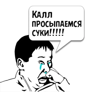 😼 КАЛЛ ПРОСЫПАЕМСЯ СУКИ!!!!! 泣く, 悲しい, ロシア語, 攻撃的, 罵倒語 telegram sticker