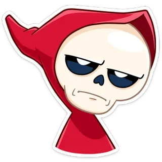 😠 tristo mietitore, scheletro, morte, spaventoso, cartone animato, rosso, cappuccio, emoji telegram sticker