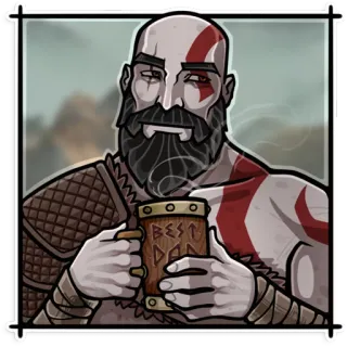 🍺 Kratos God of War Best Dad Videospiel, Vater, Bart, Tasse telegram sticker