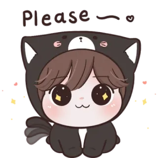 😼 Please wait Katze, Junge, süß, kawaii, Chibi, Anime telegram sticker