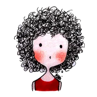 😮 cheveux bouclés, dessin animé, illustration, dessin, fille, mignon telegram sticker