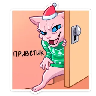 👋 ПРИВЕТИК Katze, Pullover, Gruß, Russisch, Tür, Tier whatsapp sticker