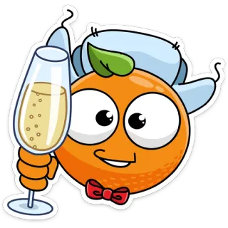 🥂 orange, cartoon, champagne, toast, celebration, party, cute, character telegram sticker