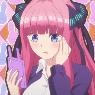 😨 Anime, Garota, Cabelo rosa, Telefone, Fofa telegram sticker