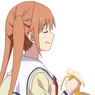 👩 anime, menina, banana, comendo, rabo de cavalo, sorriso telegram sticker
