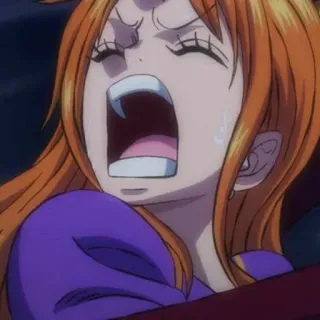 👑 Nami One Piece Anime, Dessin animé, Cri, Détresse, Cheveux orange whatsapp sticker