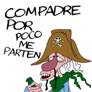 🥴 COMPADRE
POR
POCO
ME
PÄRTEN การ์ตูน, โจรสลัด, หัวกะโหลก, ขวด, สเปน, หมวก whatsapp sticker