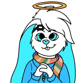 😇 bunny, rabbit, halo, cartoon, character, scarf telegram sticker