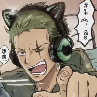 🤨 Zoro #*+^, &s Anime, Karakter, Telinga kucing, Headphone telegram sticker