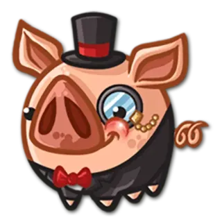 🎩 porco, animal, desenho animado, cartola, monóculo, gravata borboleta, formal telegram sticker