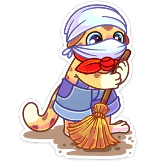😷 dibujos animados, limpieza, escoba, animal, máscara, limpio telegram sticker