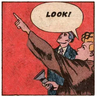 ☝ LOOK! look, pointing, speech bubble, comic, retro, people telegram sticker
