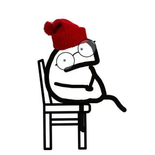 😐 stick figure, red hat, glasses, cartoon, character, drawing, chair whatsapp sticker