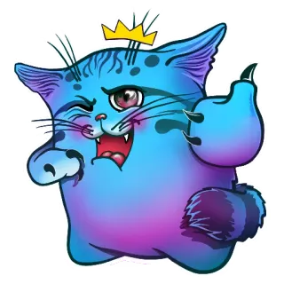 👍 cat, sticker, cartoon, middle finger, offensive gesture, crown, animal, feline whatsapp sticker