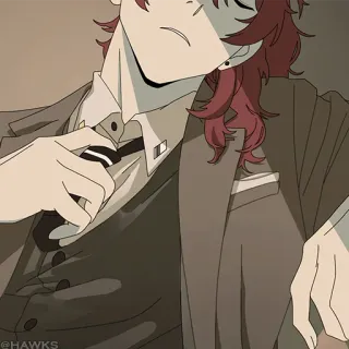 💠 @HAWKS anime, rambut merah, setelan jas, dasi, anting, kartun whatsapp sticker