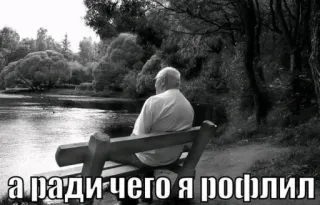 ⁉ а ради чего я рофлил vieil homme, parc, banc, triste, pensif, texte russe telegram sticker