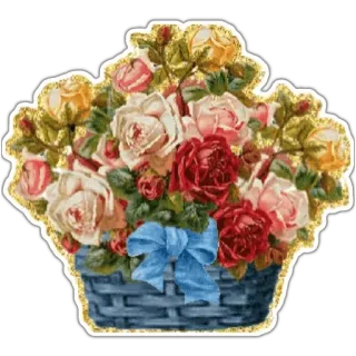 🌹 flowers, roses, basket, floral, vintage, bouquet whatsapp sticker
