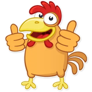 👍 frango, pássaro, animal, desenho animado, polegar para cima, positivo whatsapp sticker
