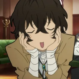 🍥 Dazai Osamu Bungo Stray Dogs 애니메이션, 만화, 다자이 오사무, 문호 스트레이 독스, 캐릭터, 웃는, 붕대 telegram sticker