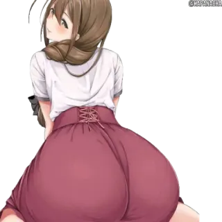 ☺️ anime, gadis, rok, rambut coklat, ilustrasi, kartun telegram sticker
