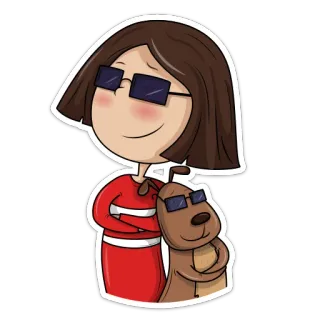 😎 cartoon, vrouw, hond, bril, vriendschap, schattig telegram sticker