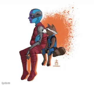 👫 Rocket Raccoon マーベル, ガーディアンズ・オブ・ギャラクシー, キャラクター, ファンアート, ロケット, アライグマ, ネビュラ telegram sticker