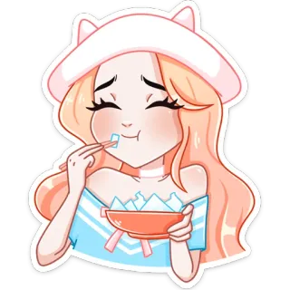 😊 аниме девушка, еда, миска, палочки, милый, мультфильм telegram sticker