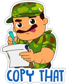 🇮🇳 COPY THAT militare, soldato, cartoni animati, scrittura, esercito, uniforme telegram sticker