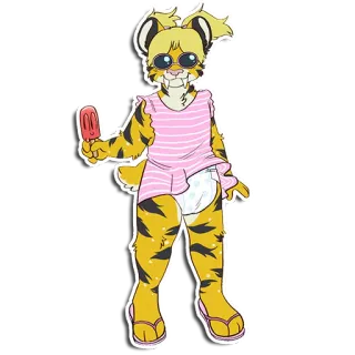 ☀️ เสือ, ขนฟู, มานุษยรูปนิยม, ไอติมแท่ง, การ์ตูน, ตัวละคร telegram sticker