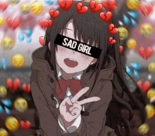 ✌️ SAD GIRL triste, chica, anime, signo de paz, corazones, corazón roto, emoji, sticker telegram sticker