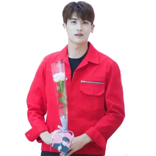💐 uomo, giacca rossa, fiore, rosa, coreano, K-pop telegram sticker