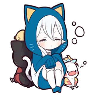 😔 Anime, Cartoon, Kawaii, Schattig, Slaperig, Dier, Kat, Chibi whatsapp sticker