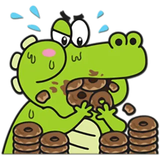 🍩 cartoon, crocodile, donut, food, hungry, sweet, dessert telegram sticker